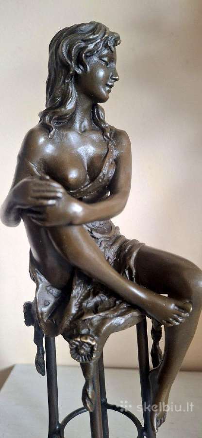 2 Skulptūros Moteris ant baro kėdės 29 cm - Bronza - nuotraukos Nr. 9