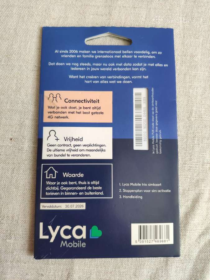 Lyca Mobile Prepaid Sim Card for Netherlands Eu Nl - nuotraukos Nr. 5