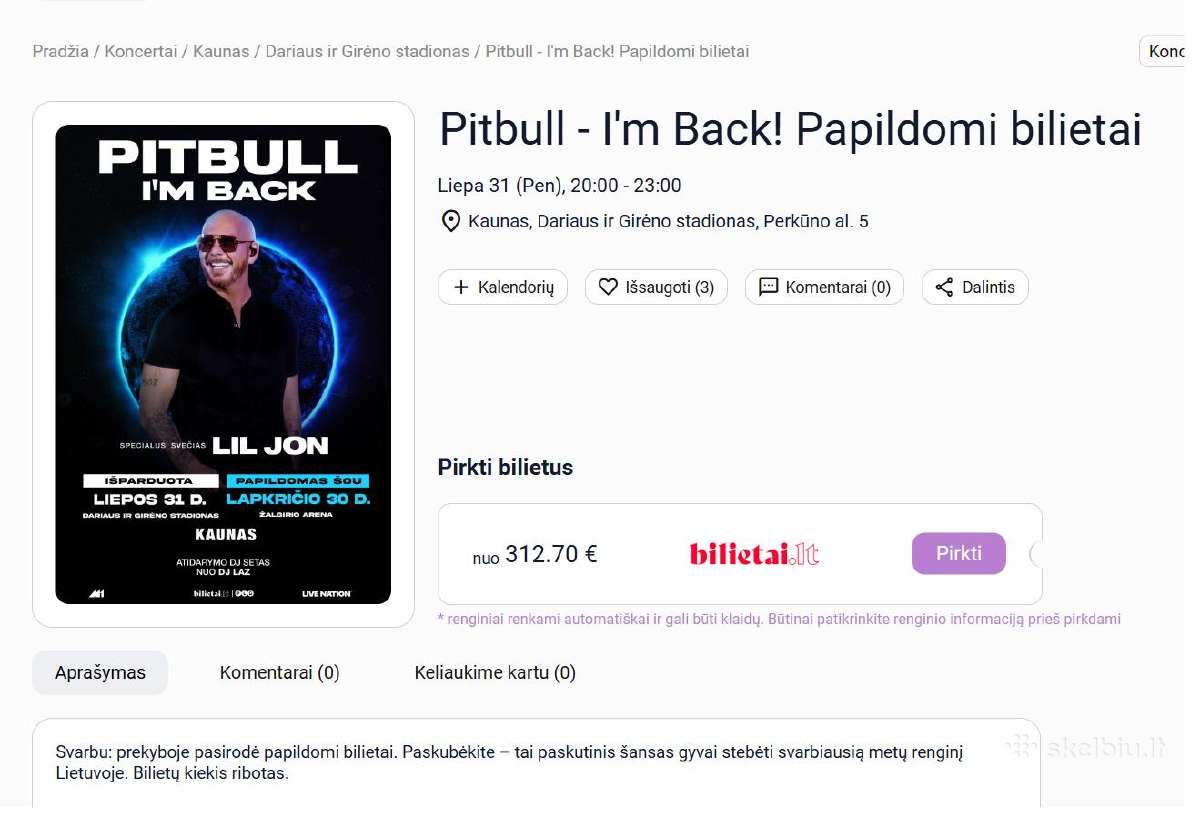 Pitbull koncerto stovimas bilietas - nuotraukos Nr. 2