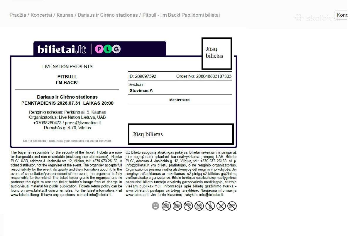 Pitbull koncerto stovimas bilietas - nuotraukos Nr. 3