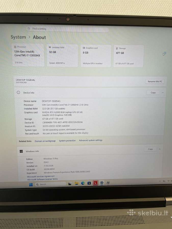 Lenovo Thinkpad P16 Gen1 i7-12850hx 32gb 512gb SSD - nuotraukos Nr. 8