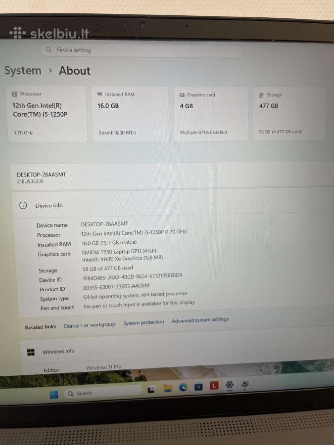 Lenovo Thinkpad P16s Gen 1 I5-1250p 16gb 512gb SSD - nuotraukos Nr. 8