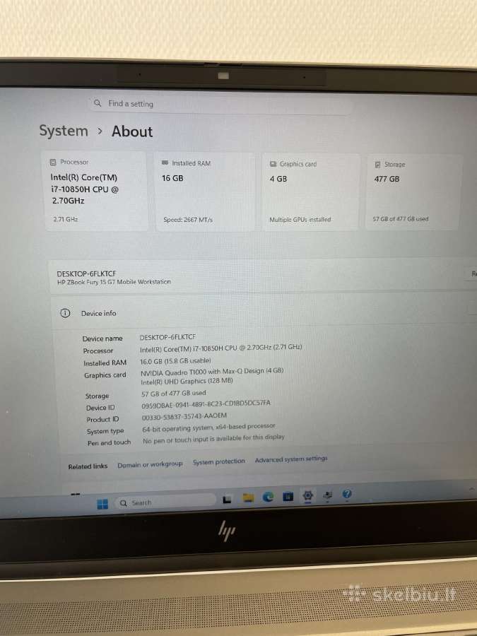 Hp Zbook Fury 15 G7 i7-10850h 16gb RAM 512gb SSD - nuotraukos Nr. 7
