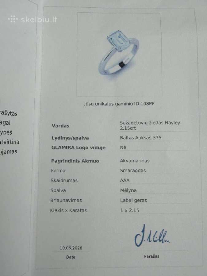 Žiedas su akvamarinu 2.15 karato - nuotraukos Nr. 7