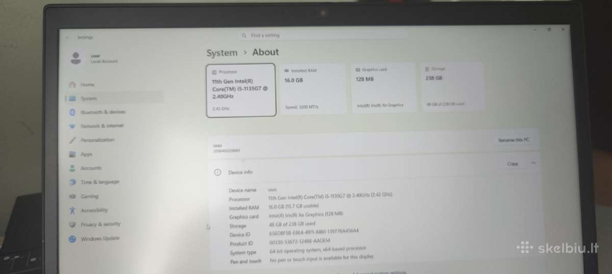 Lenovo Thinkpad T15 Gen1 i5 Intel, 256 SSD 16gb - nuotraukos Nr. 3