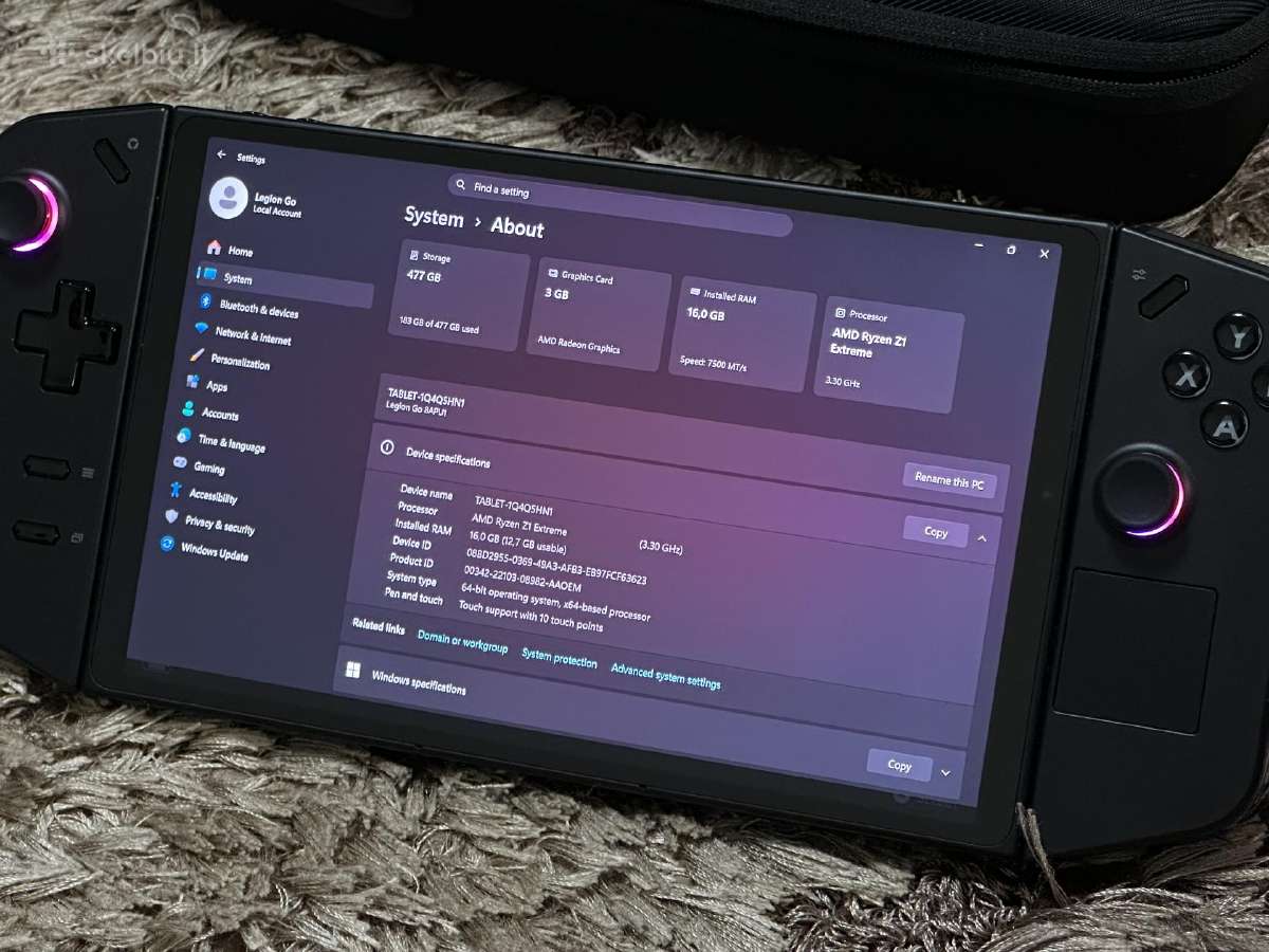 Parduodu Legion Go Z1 Extreme, 512gb, Qhd 8.8inch. - nuotraukos Nr. 6