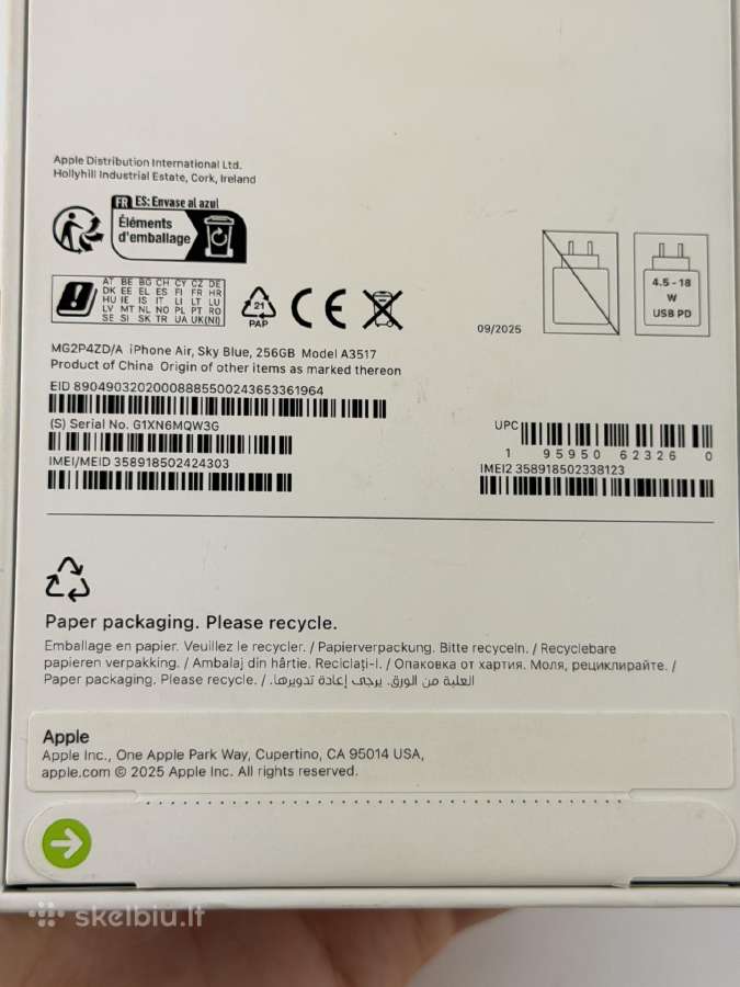 Naujas iPhone Air 256gb Sky Blue Garantija - nuotraukos Nr. 3
