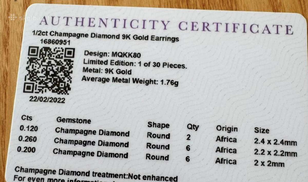 Auksas šampaniniai deimantai 0.58ct - nuotraukos Nr. 3