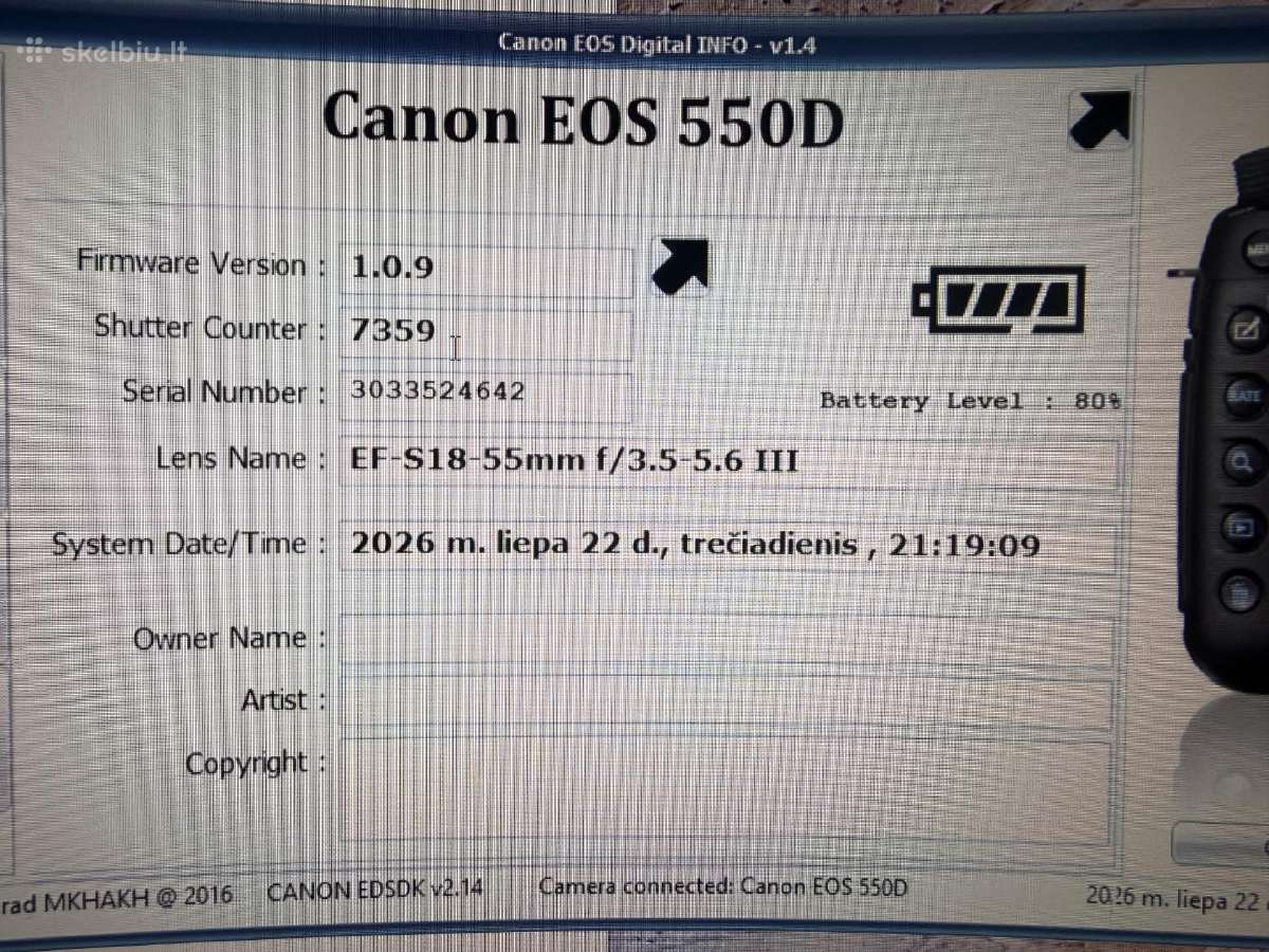 Canon EOS 550d fotoaparatas su 7359 shutter count - nuotraukos Nr. 4