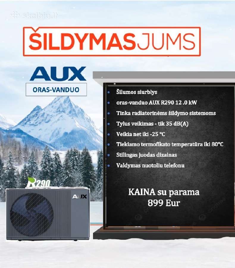 Oras-vanduo Aux R290 galia Prated 12kw Monoblokas - nuotraukos Nr. 3