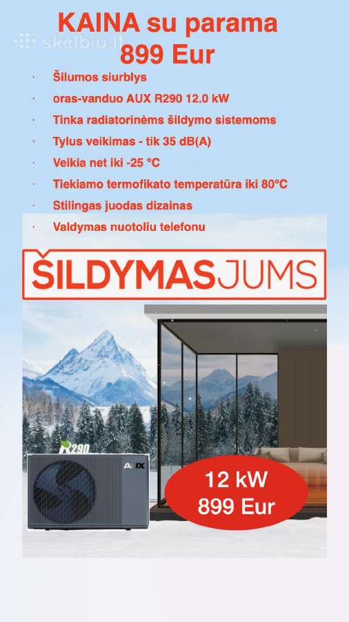 Oras-vanduo Aux R290 galia Prated 12kw Monoblokas - nuotraukos Nr. 2