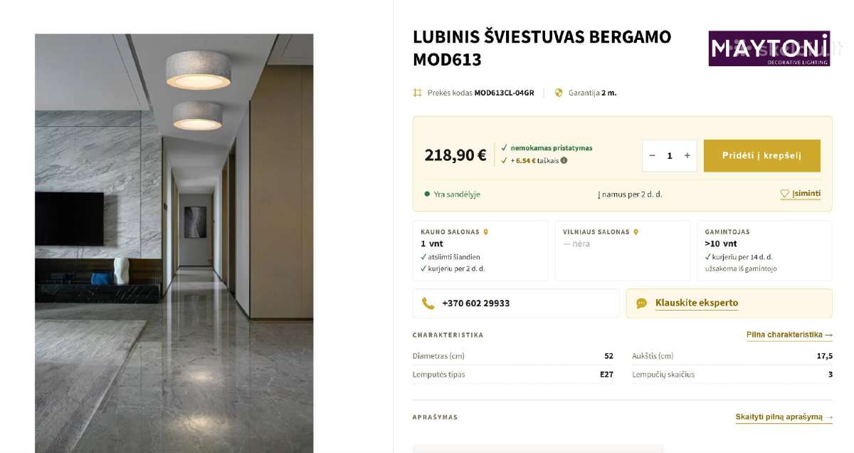 Lubinis Šviestuvas Bergamo Mod613 - nuotraukos Nr. 2