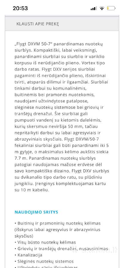 Nuotekų siurblys Dxvm50-7/b - nuotraukos Nr. 7