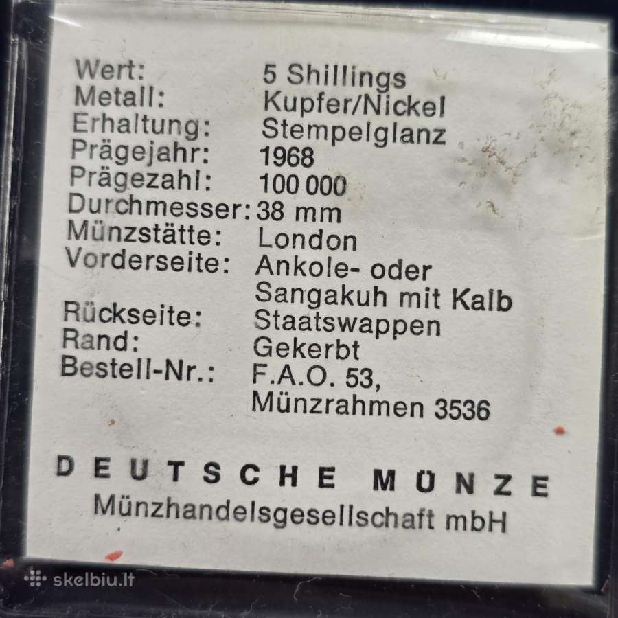 Uganda 1968 5 shillings Fao Cu-ni - nuotraukos Nr. 3