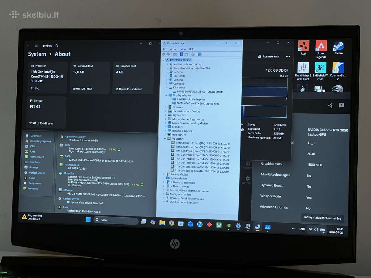 Parduodamas Hp Pavilion su Rtx 3050, I5-11k, 1tb. - nuotraukos Nr. 8