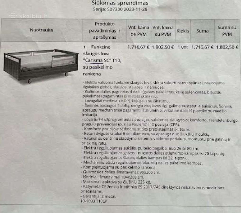 Parduodama funkcinė lova su čiužiniu - nuotraukos Nr. 3