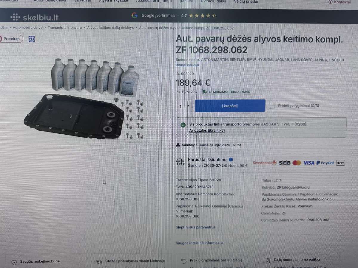 Aut.pav.dėžės alyvos keitimo komp. Zf1068.298.062 - nuotraukos Nr. 3