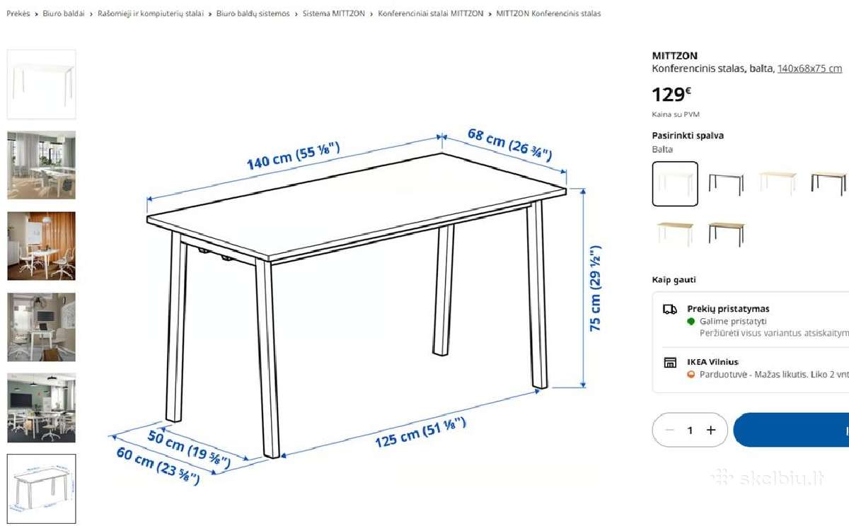 Ikea stalas Mittzon 140x68, baltas - nuotraukos Nr. 2