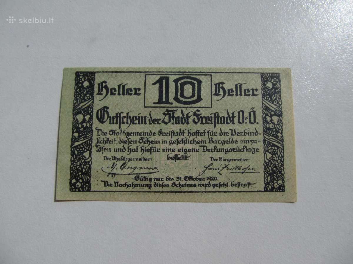Notgeldas 10 heleriu , Freistadt Austrija , 1920 - nuotraukos Nr. 2