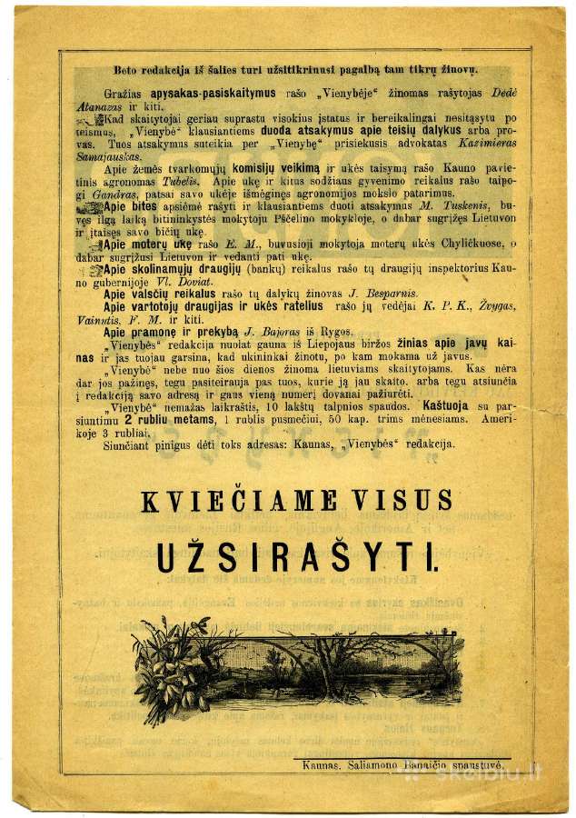 1910 Vienybė reklama signataro S. Banaičio spaustu - nuotraukos Nr. 2