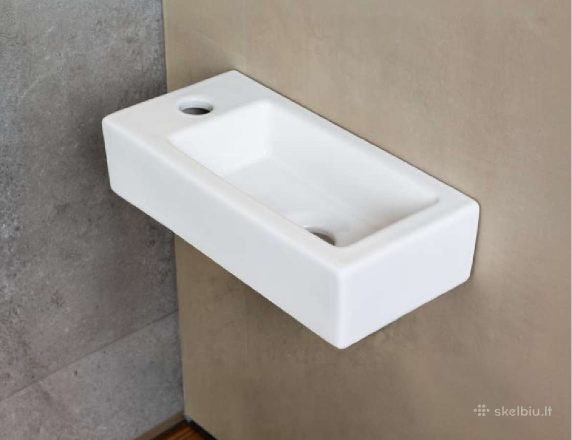Keraminė mini kriauklė 40x22x12 cm, balta - nuotraukos Nr. 5