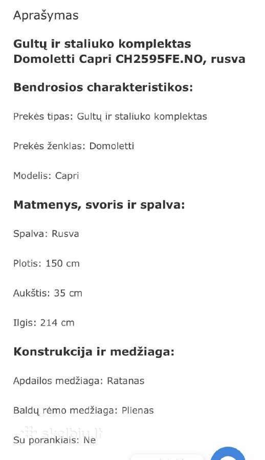 Gultų ir staliuko komplektas Domoletti Capri - nuotraukos Nr. 4