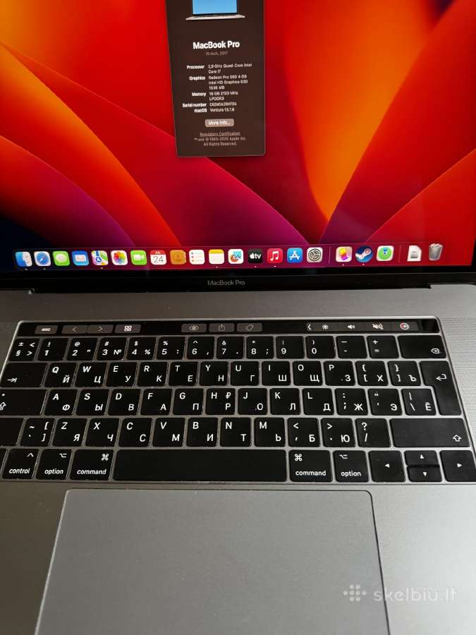 Apple MacBook Pro 15 2017 Touch Bar i7 16gb - nuotraukos Nr. 5