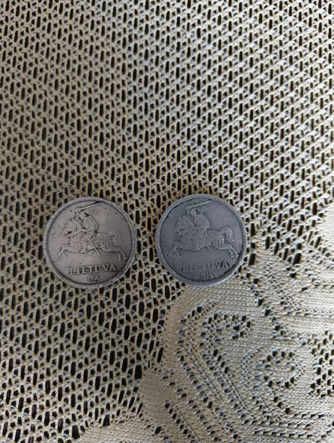 5 Litai 1936 m - Originalas.sidabras, 2vnt po 17€ - nuotraukos Nr. 2