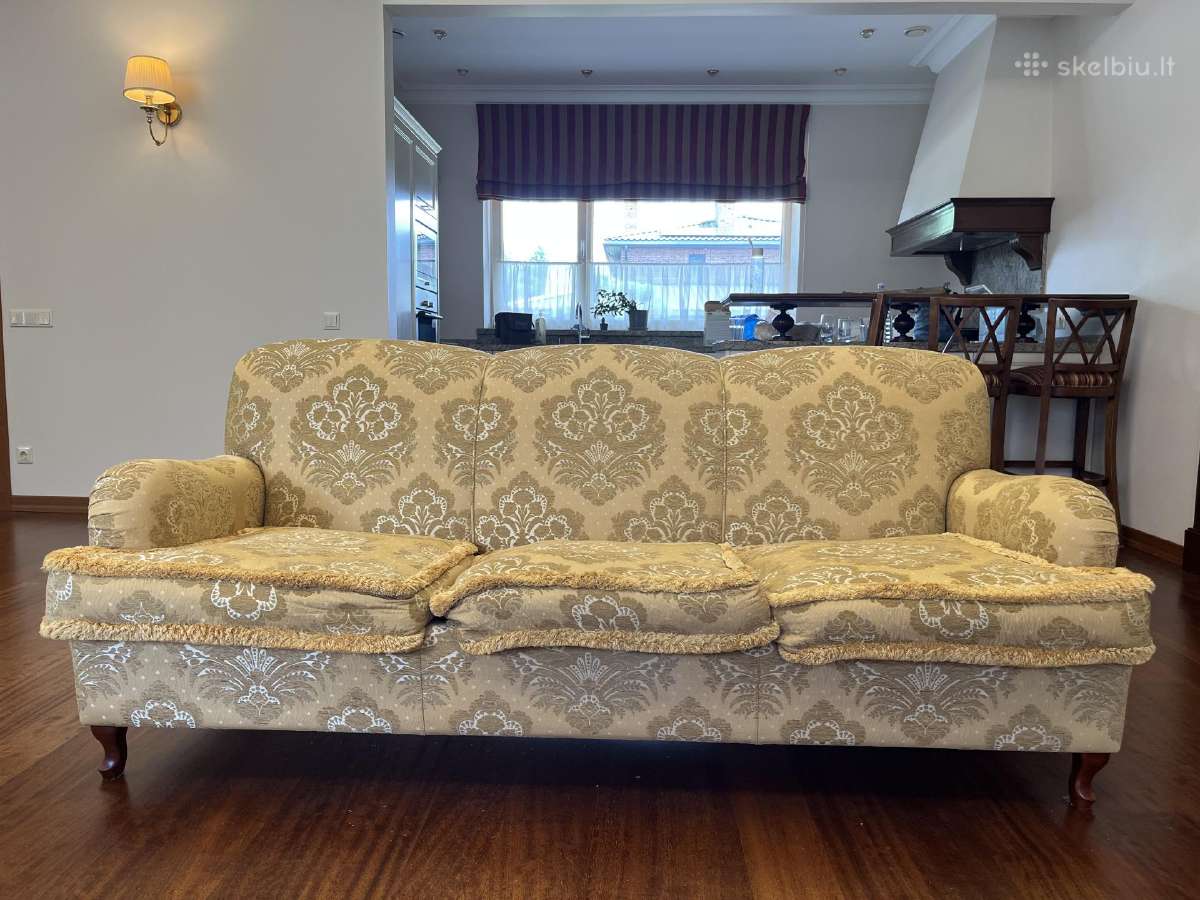 Klasikinė trivietė sofa, aukso ir smėlio spalvų - nuotraukos Nr. 2