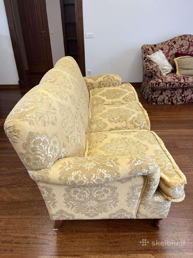 Klasikinė trivietė sofa, aukso ir smėlio spalvų - nuotraukos Nr. 3