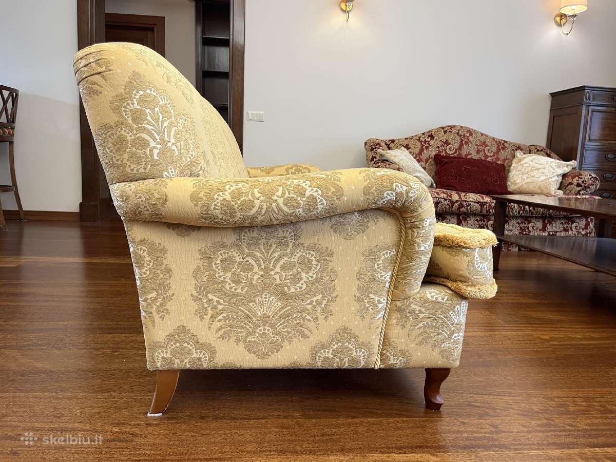 Klasikinė trivietė sofa, aukso ir smėlio spalvų - nuotraukos Nr. 5