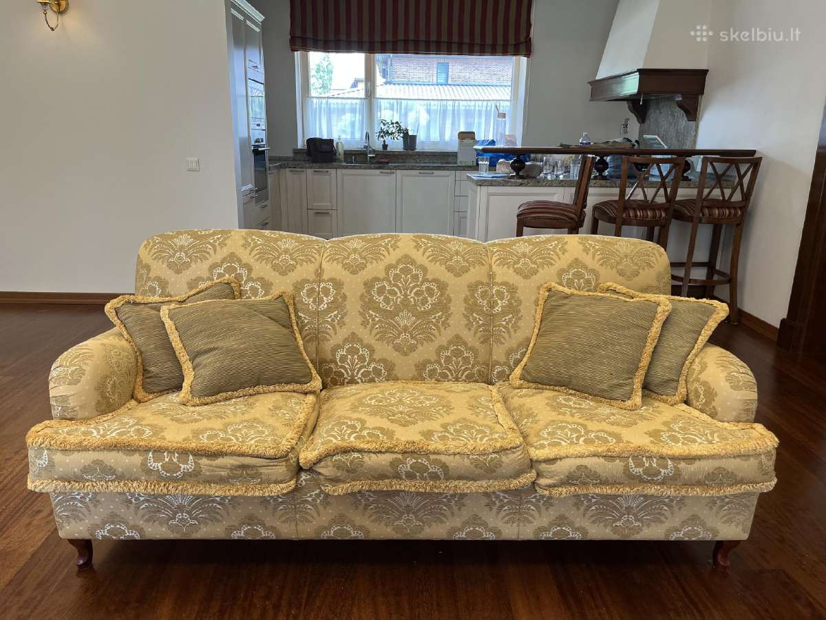 Klasikinė trivietė sofa, aukso ir smėlio spalvų - nuotraukos Nr. 6