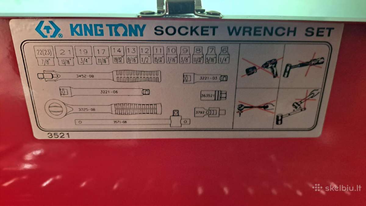 King Tony 3/8" galvučių rinkinys su terkšle - nuotraukos Nr. 2