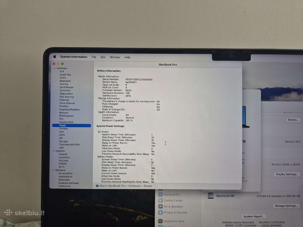 MacBook Pro 16 M3 Pro 18gb 512gb 100% Baterija - nuotraukos Nr. 6