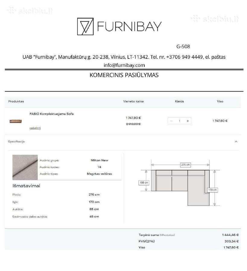 Sofa Furnibay Fabio - nuotraukos Nr. 5