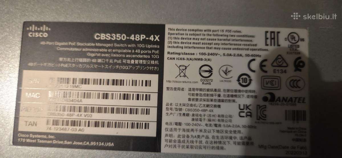 Cisco Cbs350-48p-4x V03 48port Poe managed switch - nuotraukos Nr. 2