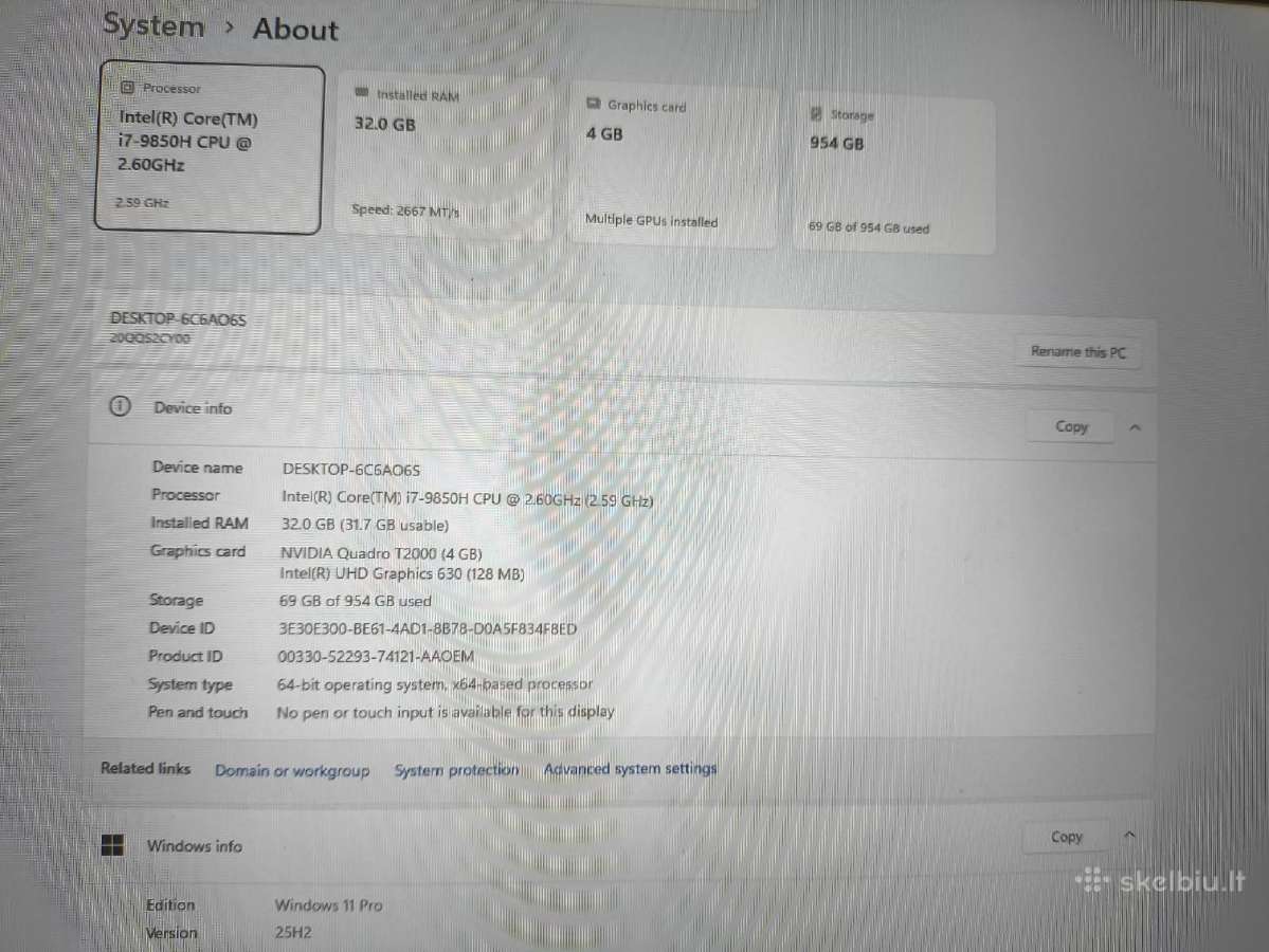 Thinkpad P53 15.6 i7-9750h 32gb 1tb SSD T2000 4gb - nuotraukos Nr. 4