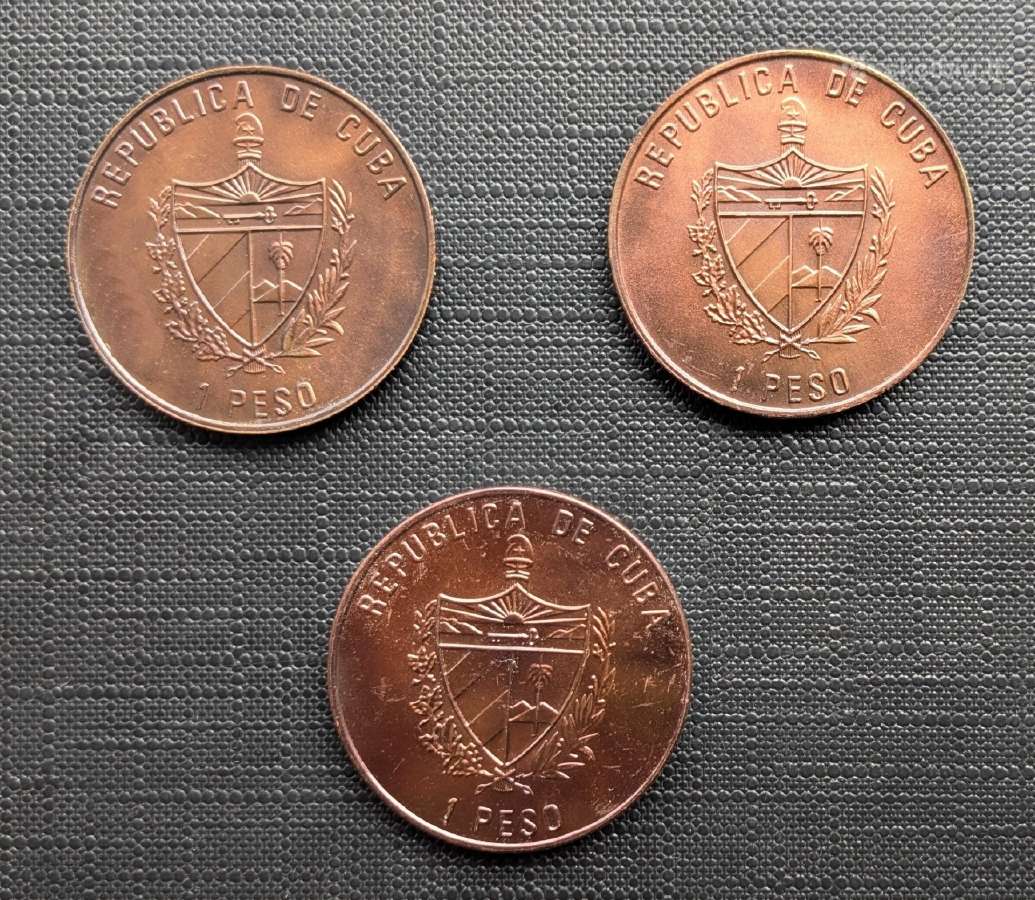 Kuba 1 peso. 3 skirtingos varinės monetos. - nuotraukos Nr. 2