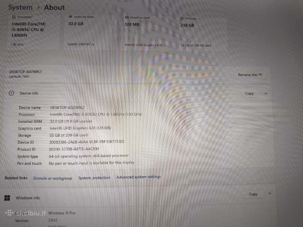 Latitude 7400 14.0 Ips i5-8365u 32gb 256gb 28% - nuotraukos Nr. 4