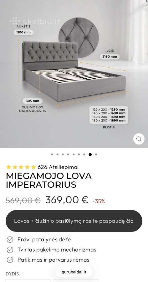 Lova Imperatorius su Lonas Tyla čiužiniu - nuotraukos Nr. 3