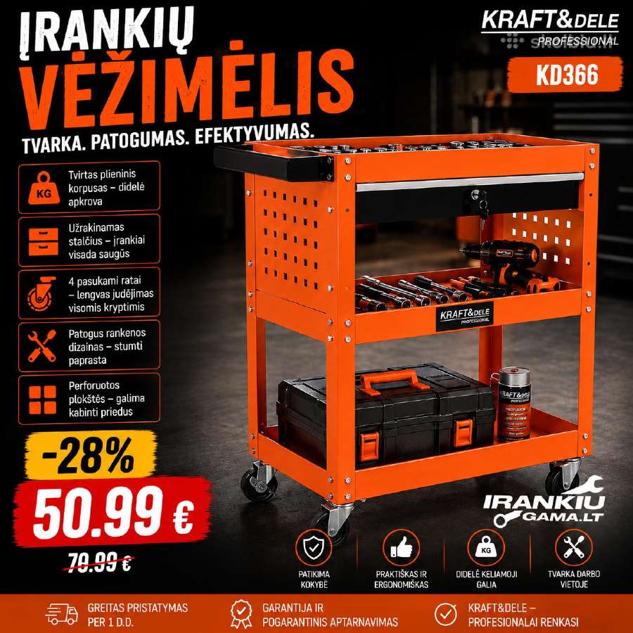 Įrankių vėžimėlis 68x37x25cm Kraft&dele (Kd366) - nuotraukos Nr. 3