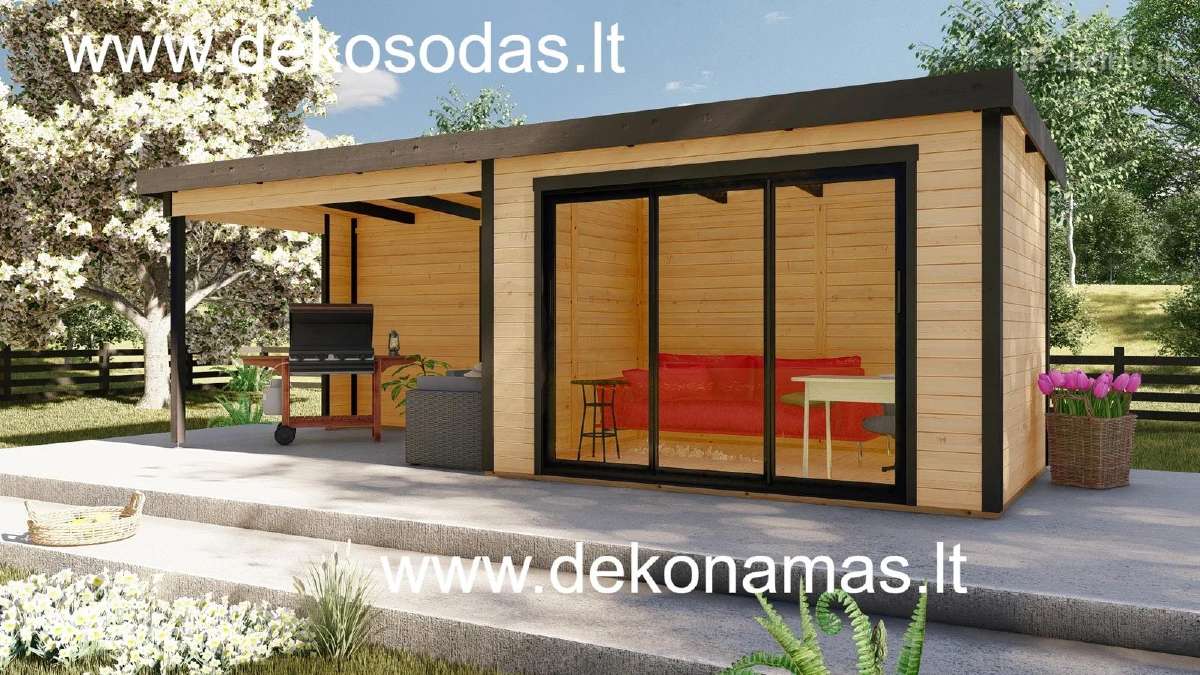 Medinis sodo namelis „bordo“ 28 mm, 360x240 cm - nuotraukos Nr. 3