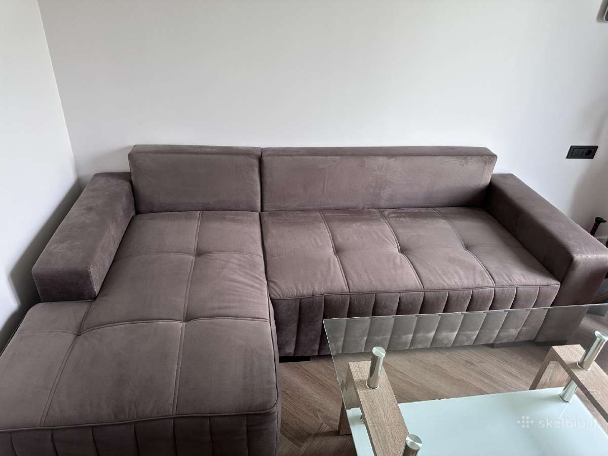 Kampinė sofa-lova + stiklinis kavos staliukas - nuotraukos Nr. 2
