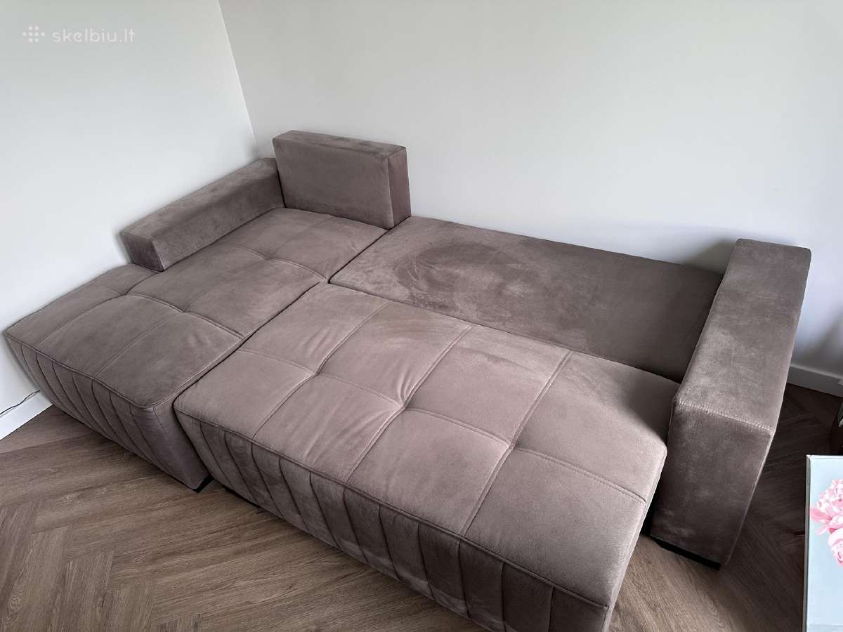 Kampinė sofa-lova + stiklinis kavos staliukas - nuotraukos Nr. 3