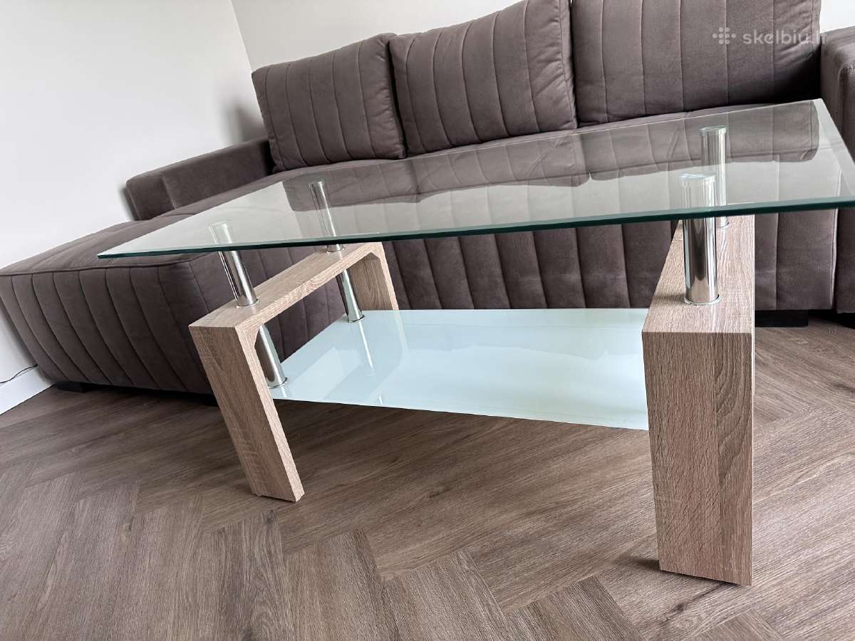Kampinė sofa-lova + stiklinis kavos staliukas - nuotraukos Nr. 5