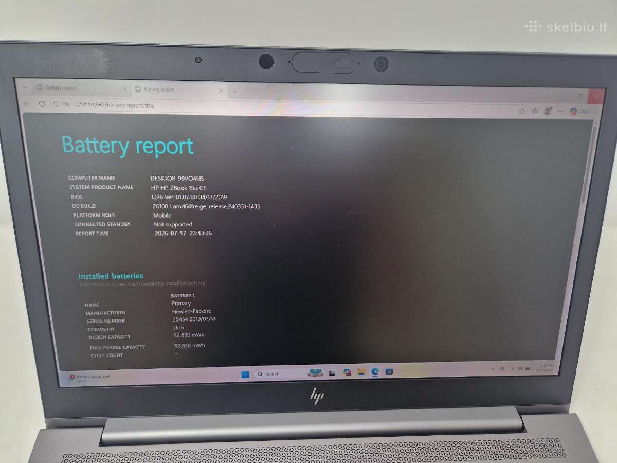Hp Zbook 15u G5 - i7/8650 / 32gb RAM / 512 SSD - nuotraukos Nr. 8