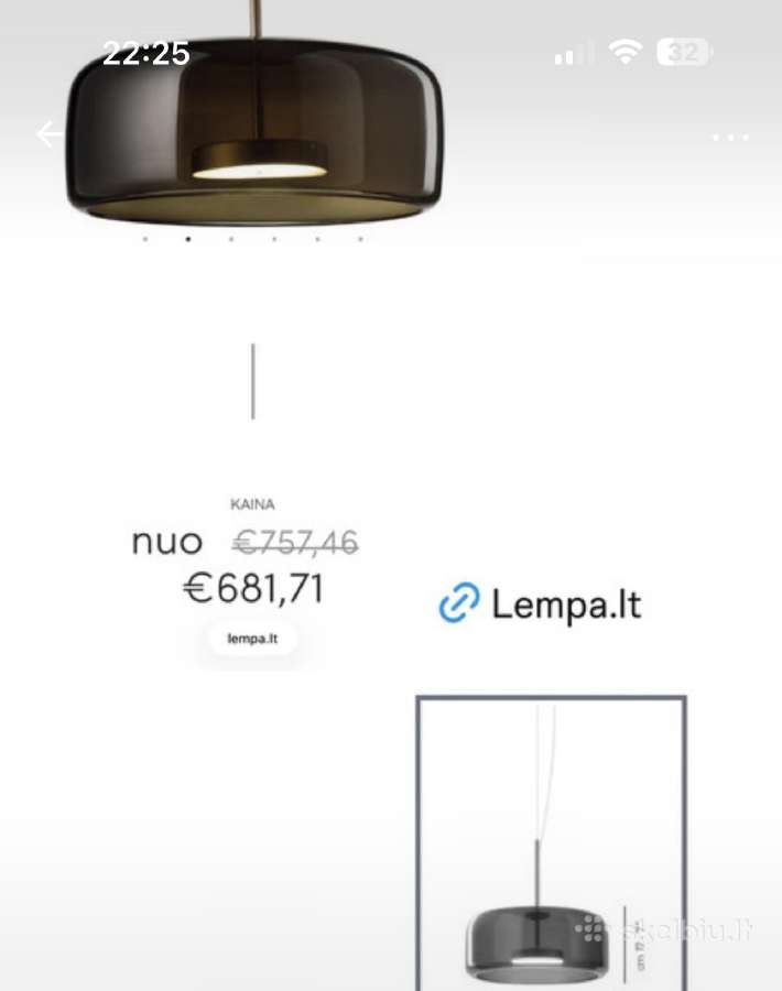 Italu Dizainerio kurtas šviestuvas dūminto stiklo - nuotraukos Nr. 4