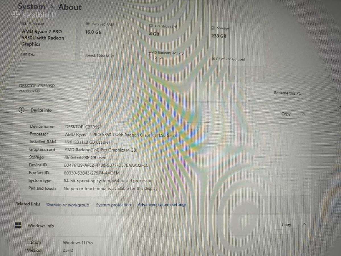 P14s 400 Nit Ryzen 7 5850u 16gb 512gb SSD 15% - nuotraukos Nr. 4