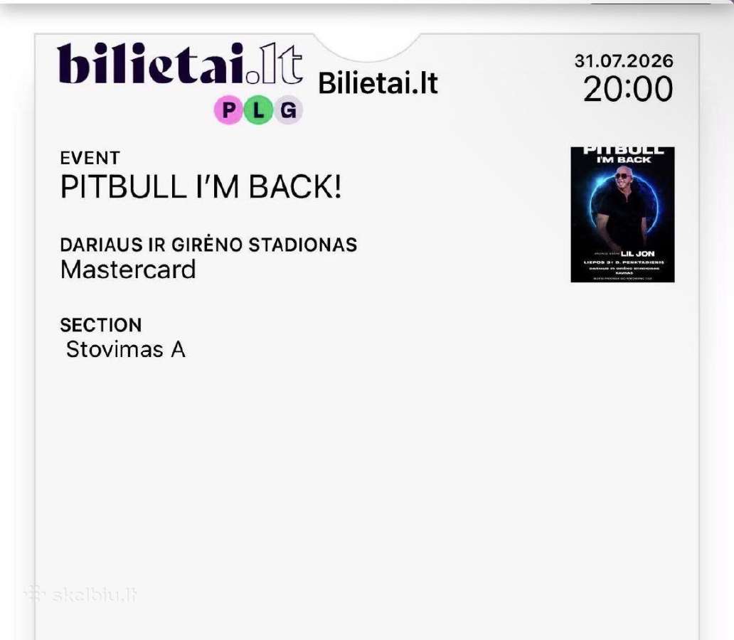 2 pitbull koncerto bilietai - nuotraukos Nr. 2