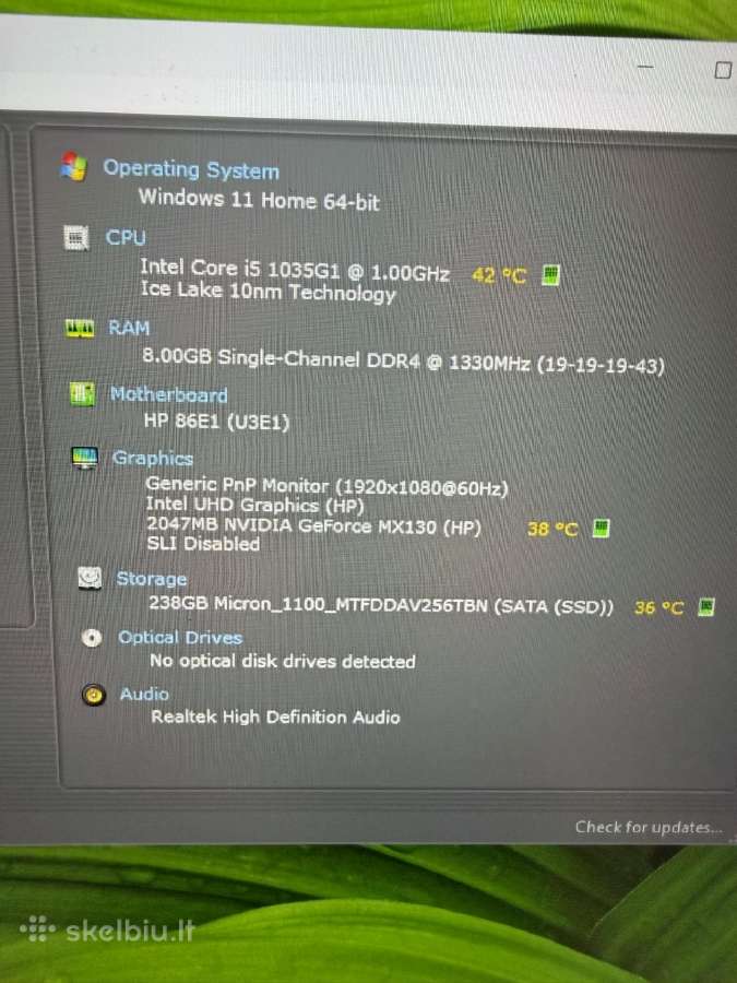 Hp Pavilion i5-1035g1 gpu Mx130, 8gb 2666mhz, SSD - nuotraukos Nr. 4